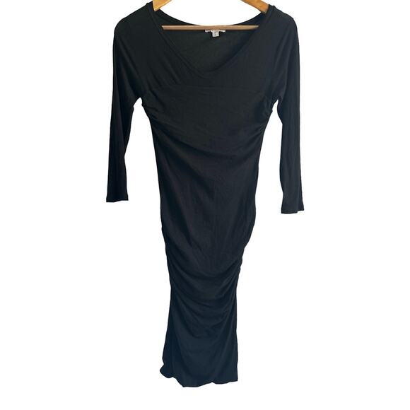 James Perse Women’s Size 2/US Medium Black Rushed Crew Neck‎ Bodycon Dress - Picture 1 of 6